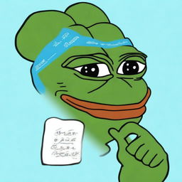 A high-quality, digital art image of big-pepe the Frog wearing a headband with Arabic script