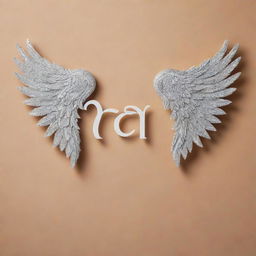 The name 'Raj' in stylized, bold lettering, adorned with intricate angel wings spreading majestically from the sides.