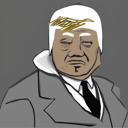 A digital art image in the Wojak meme style, featuring a character representing Donald Trump in a mafia suit