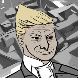 A digital art image in the Wojak meme style, featuring a character representing Donald Trump in a mafia suit