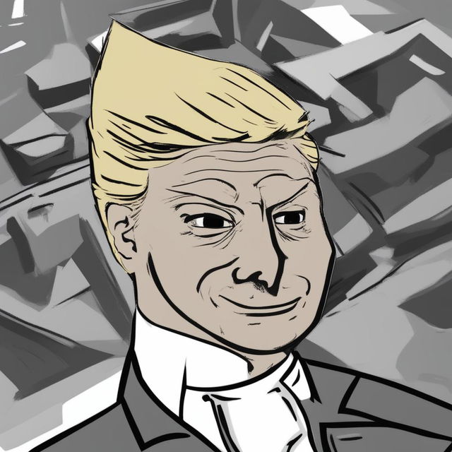 A digital art image in the Wojak meme style, featuring a character representing Donald Trump in a mafia suit