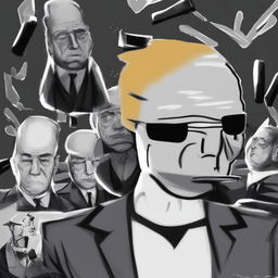 A digital art image in the Wojak meme style, featuring a character representing Donald Trump in a mafia suit