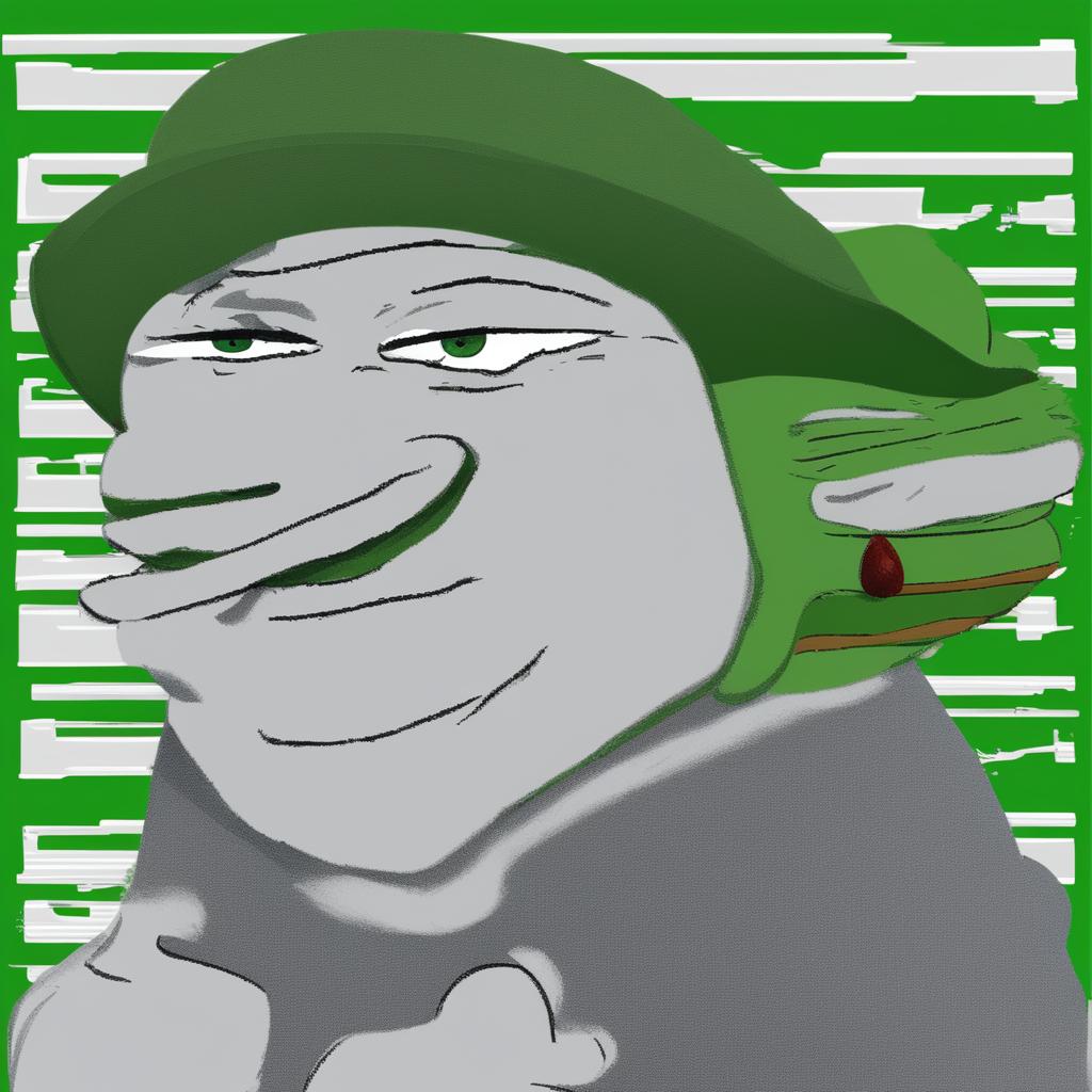 A high-quality digital art image of big-pepe the Frog wearing a gray fedora and looking unamused, set against a white background