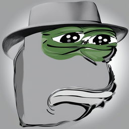 A high-quality digital art image of big-pepe the Frog wearing a gray fedora and looking unamused, set against a white background