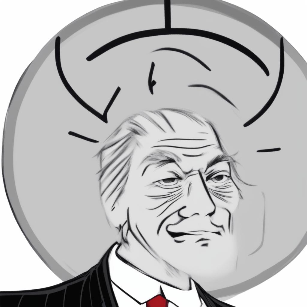 A digital art image in the Wojak meme style, featuring a character representing Donald Trump in a mafia suit