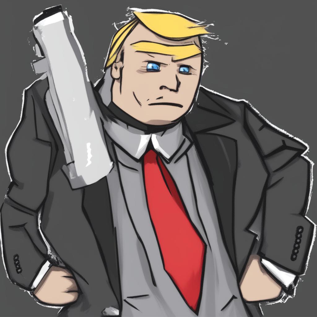 A digital art image in the Wojak meme style, featuring a character representing Donald Trump in a mafia suit