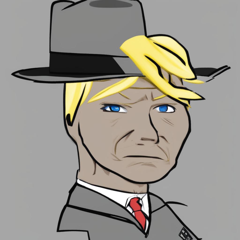 A digital art image in the Wojak meme style, featuring a character representing Donald Trump in a mafia suit