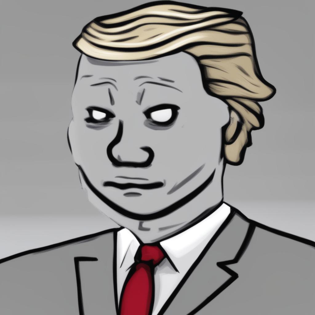 A digital art image in the Wojak meme style, featuring a character representing Donald Trump