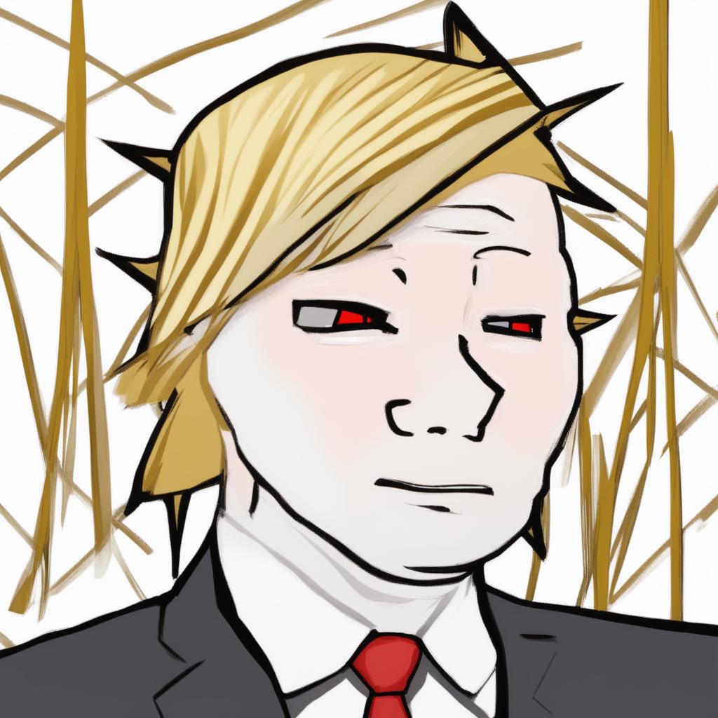 A digital art image in the Wojak meme style, featuring a character representing Donald Trump