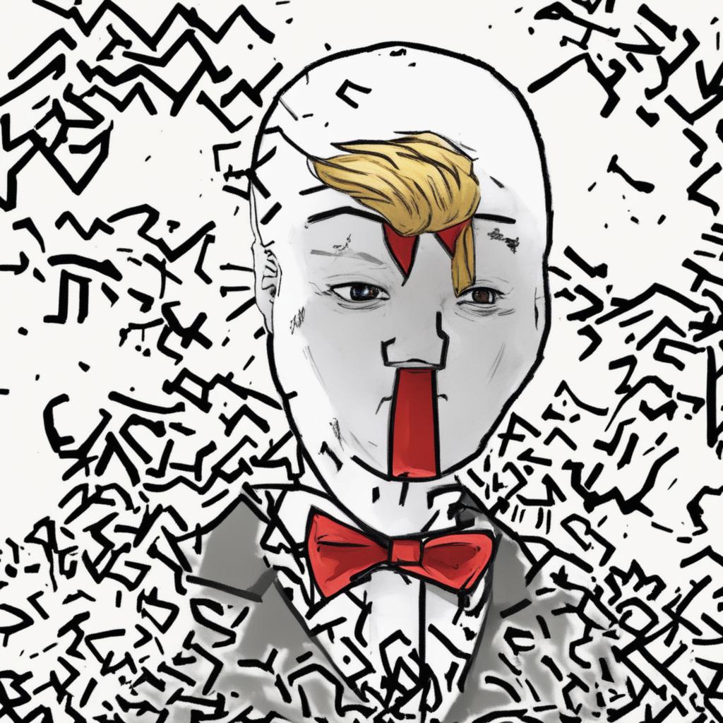 A digital art image in the Wojak meme style, featuring a character representing Donald Trump