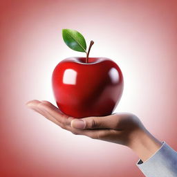 A high-quality, realistic digital art piece showcasing a human hand, palm up, holding a vibrant red apple