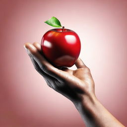 A high-quality, realistic digital art piece showcasing a human hand, palm up, holding a vibrant red apple