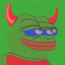 This is a high-quality digital art image featuring big-pepe the Frog, wearing a red superhero mask with horns