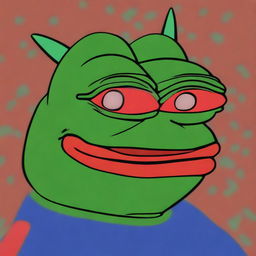 This is a high-quality digital art image featuring big-pepe the Frog, wearing a red superhero mask with horns