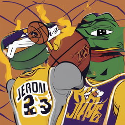 A digital art image in the big-pepe meme style, featuring a character representing LeBron James