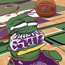 A digital art image in the big-pepe meme style, featuring a character representing LeBron James