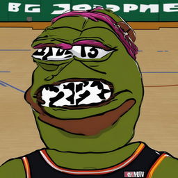 A digital art image in the big-pepe meme style, featuring a character representing LeBron James