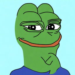 A high-quality digital art image depicts big-pepe the Frog in a contemplative pose, resting his chin on his hand