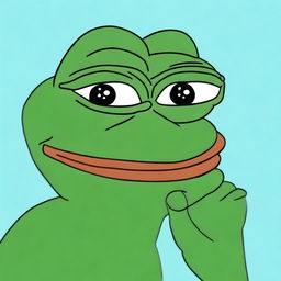 A high-quality digital art image depicts big-pepe the Frog in a contemplative pose, resting his chin on his hand