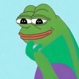 A high-quality digital art image depicts big-pepe the Frog in a contemplative pose, resting his chin on his hand