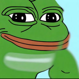 A high-quality digital art image depicts big-pepe the Frog in a contemplative pose, resting his chin on his hand