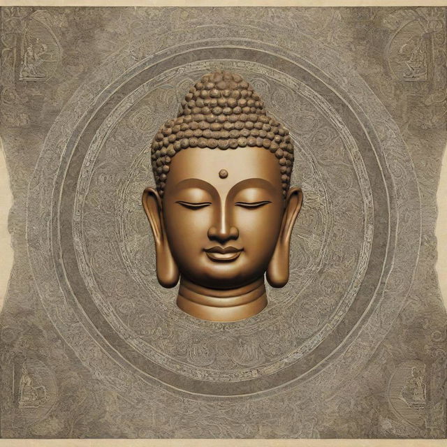 Design a detailed and intricate banknote featuring a serene Buddha in the center, surrounded by traditional Buddhist symbology and intricate geometric patterns.