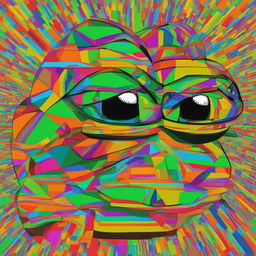 A high-quality digital art image featuring the iconic Big Pepe meme, rendered in bright colors with sharp lines and meticulous detail