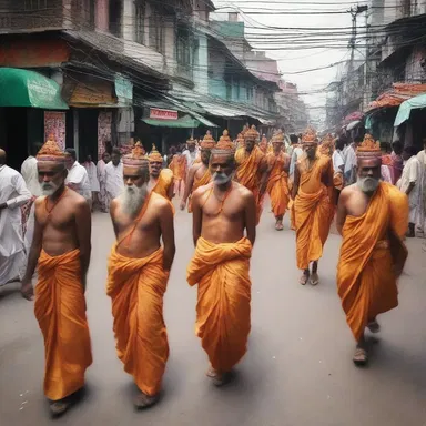 The procession moved shambolically through the streets, as devotees stumbled and forgot their lines during the sacred ritual.