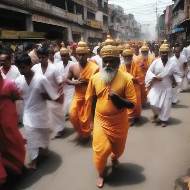 The procession moved shambolically through the streets, as devotees stumbled and forgot their lines during the sacred ritual.