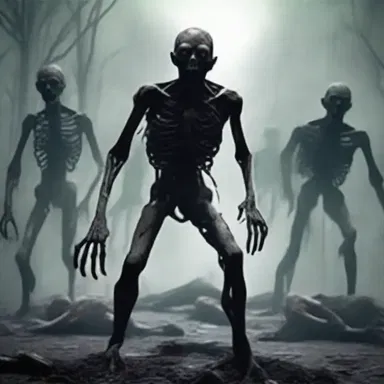 The zombies stumbled shambolically towards the survivors, their torn limbs making their movements eerie and disjointed.