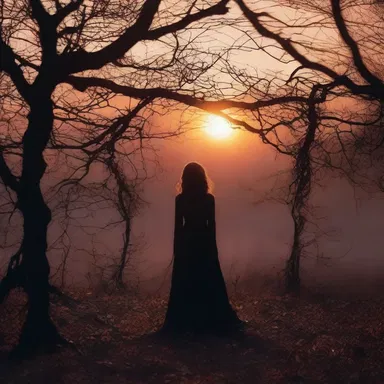 As the sun set, she entered the bower where dark vines twisted purposefully, feeling a chill run down her spine.