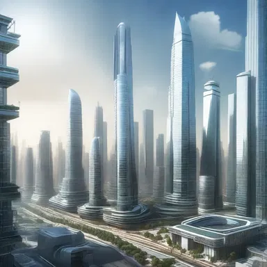In the futuristic cityscape of the novel, towering skyscrapers bower the society, enveloping the citizens in a high-tech utopia.