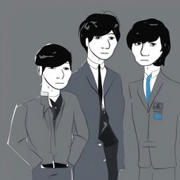 This is a digital art piece featuring the members of The Beatles represented as 'Wojak' characters, a popular internet meme figure