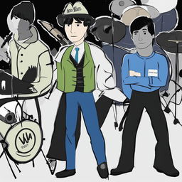 This is a digital art piece featuring the members of The Beatles represented as 'Wojak' characters, a popular internet meme figure