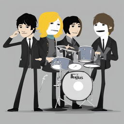 This is a digital art piece featuring the members of The Beatles represented as 'Wojak' characters, a popular internet meme figure