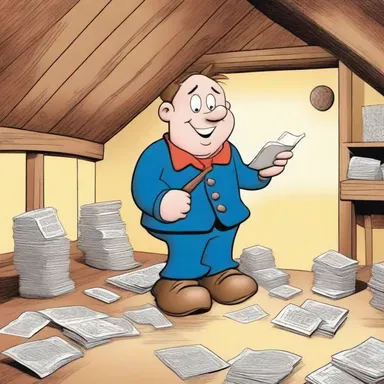 In the cartoon, the character had a large unspent fortune hidden in their attic.