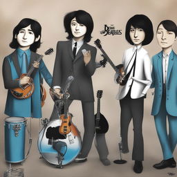 This digital artwork features The Beatles represented as Wojak figures, each dressed in the band's signature attire and hairstyles