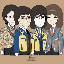 This digital artwork features The Beatles represented as Wojak figures, each dressed in the band's signature attire and hairstyles