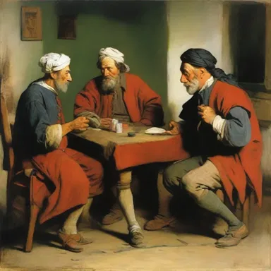 In the painting, the characters are engaged in a lively bargaining session, discussing the price and conditions of their agreement.