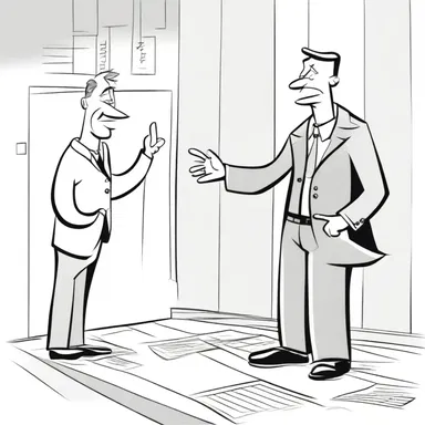 In the cartoon, two characters are shown negotiating and reaching a bargaining agreement over the sale of a valuable object.