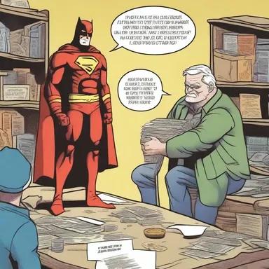 In the comic, the superhero encounters a villain who is selling powerful artifacts at a bargain, tempting the hero with their advantageous prices.