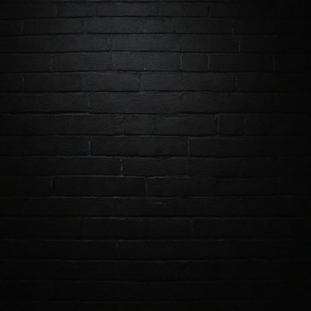 A black brick wall glowing under a soft light, showcasing the texture and unevenness of the bricks.