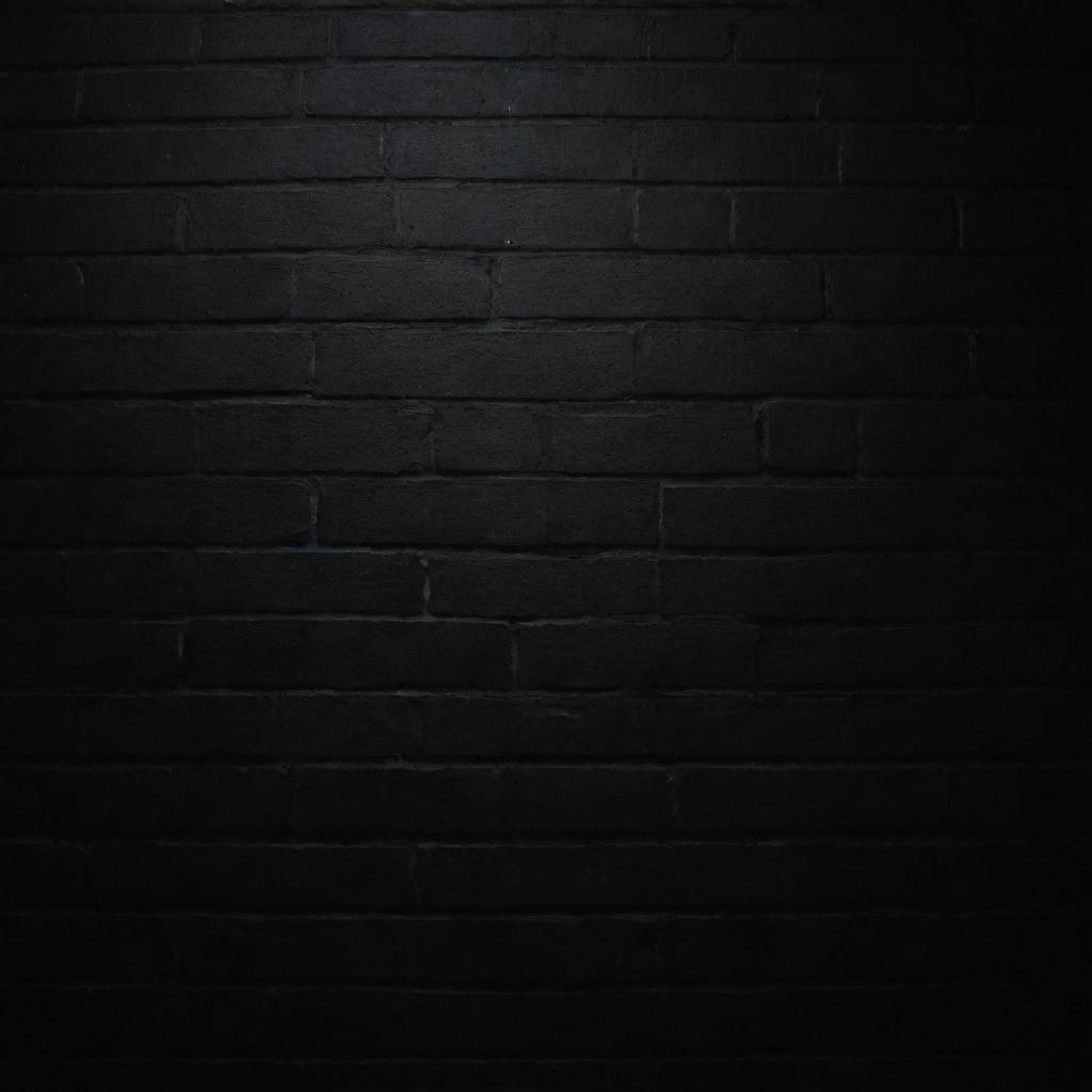 A black brick wall glowing under a soft light, showcasing the texture and unevenness of the bricks.