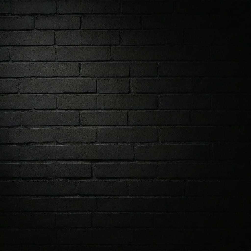 A black brick wall glowing under a soft light, showcasing the texture and unevenness of the bricks.