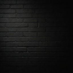 A black brick wall glowing under a soft light, showcasing the texture and unevenness of the bricks.