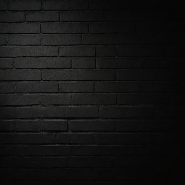 A black brick wall glowing under a soft light, showcasing the texture and unevenness of the bricks.