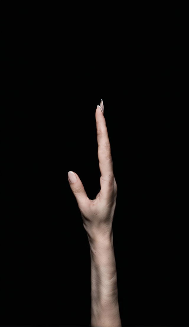 A pale hand reaches out from absolute darkness, extending directly towards the viewer.