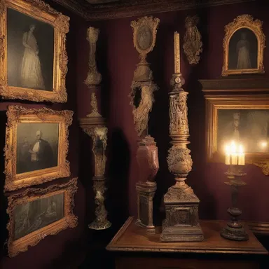 The old haunted mansion was filled with eerie art objects, sending chills down the visitors' spines.