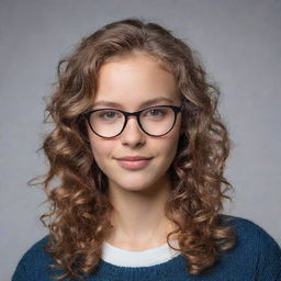 Generate an image of a girl named Riga with wavy hair and wearing glasses.