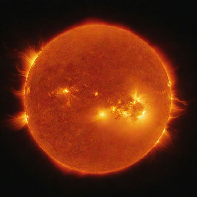 An accurate representation of the Sun, showing it not as a solid object but a massive ball of gas, emitting intense light and heat.